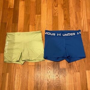 Under Armour Blue and Light Green Women's Training Shorts Duo Size Medium